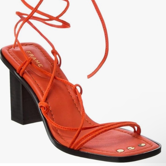FRAME Le Doheny women’s chunky heeled Sandals in orange size 36 leather size 5.5 - Picture 1 of 11